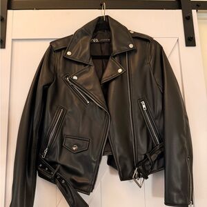 Zara Classic Biker Black Leather Jacket